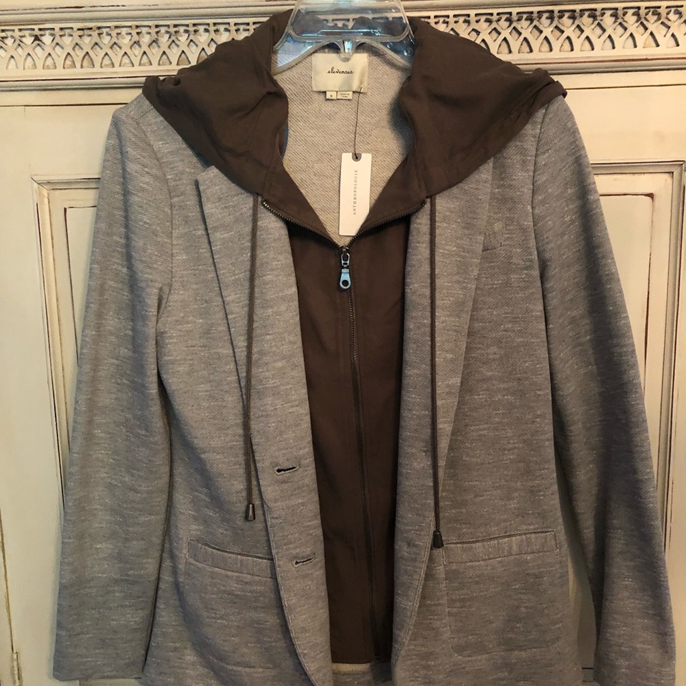 Elevenses for Anthro Sweatshirt blazer with hood